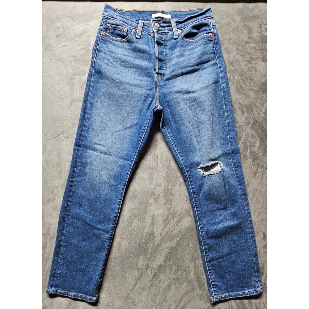 Levis Wedgie Straight High‎ Rise Distressed Blue Denim Jeans W29 L28 34964-0151